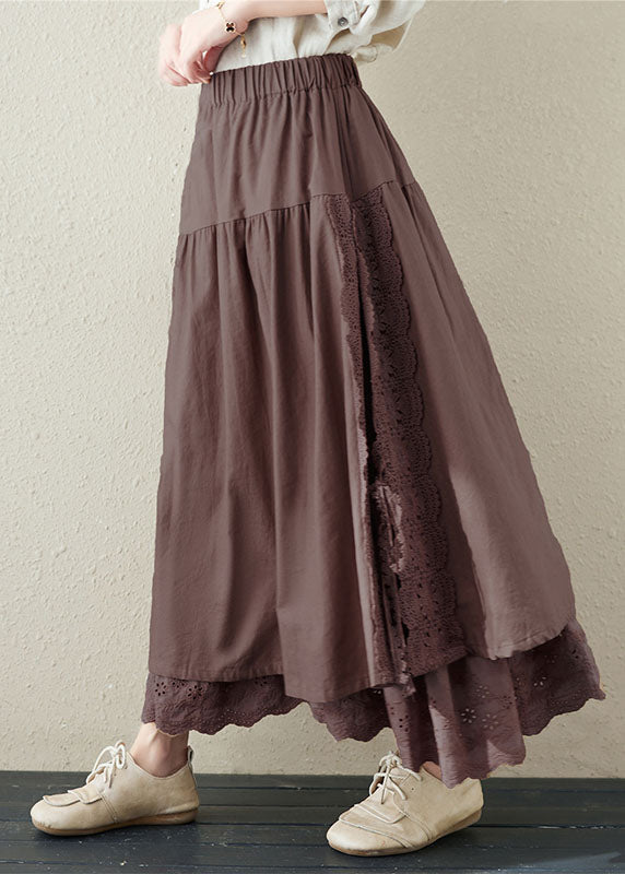 Coffee High Waist Layered Linen Skirt