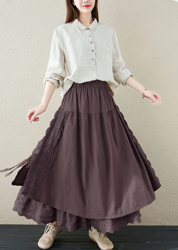Coffee High Waist Layered Linen Skirt
