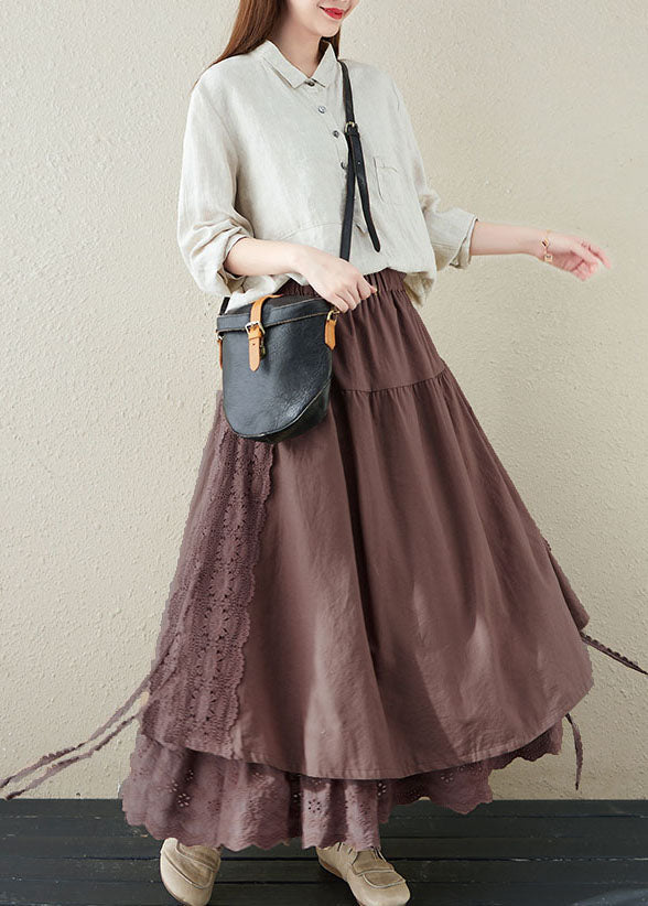Coffee High Waist Layered Linen Skirt