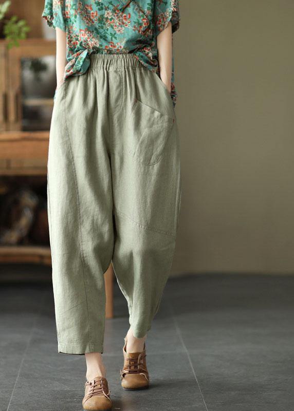 Loose Light Green Pockets Linen Summer Pants