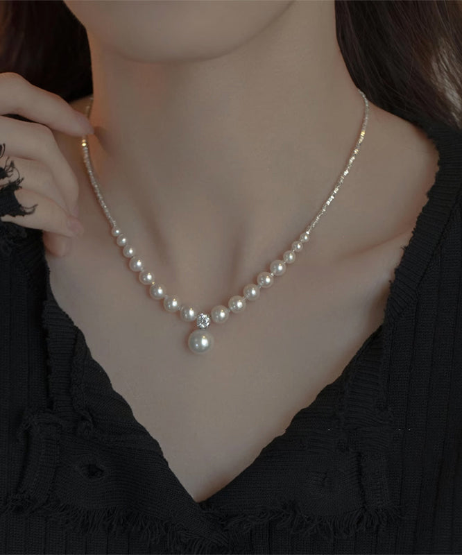 White Copper Pearl Zircon Necklace