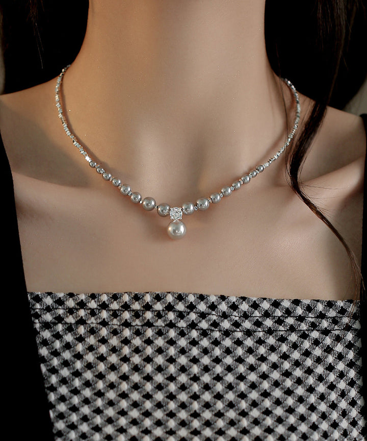 White Copper Pearl Zircon Necklace