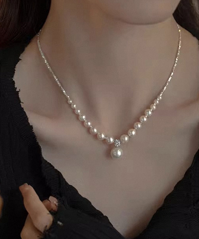 White Copper Pearl Zircon Necklace