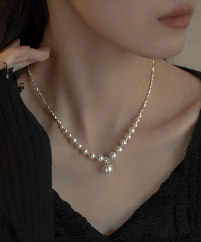 White Copper Pearl Zircon Necklace
