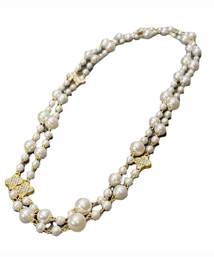 White Pearl Clover Zircon Necklace