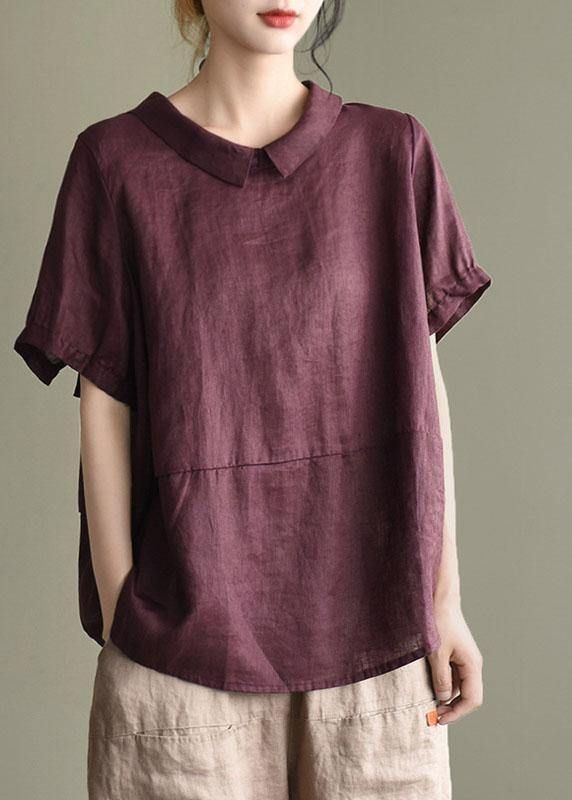 Khaki Boho Patchwork Collared Linen Top