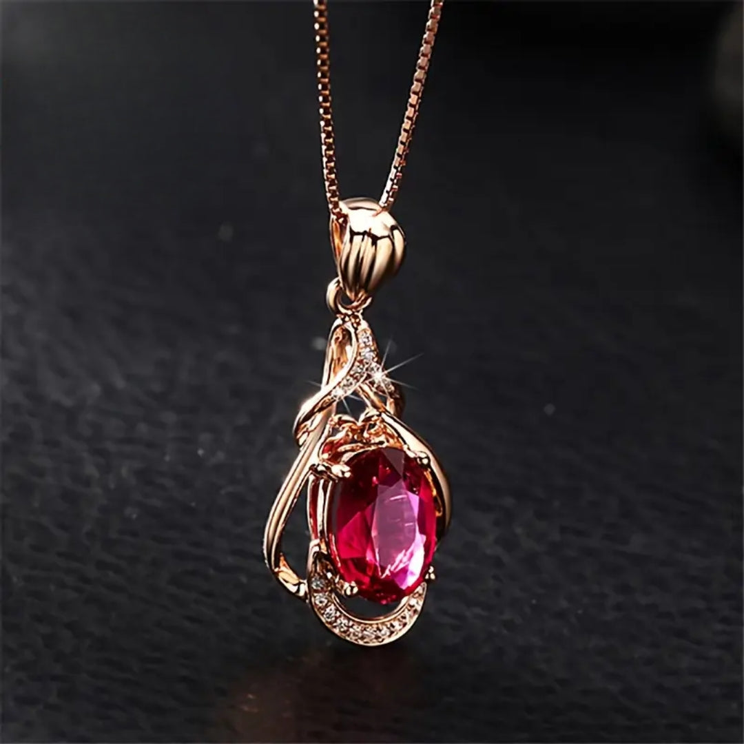 Bella | Elegant Necklace with Red Crystals and Gold