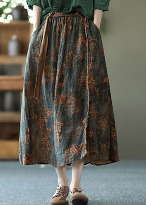Navy Loose A-Line Linen Sash Skirt