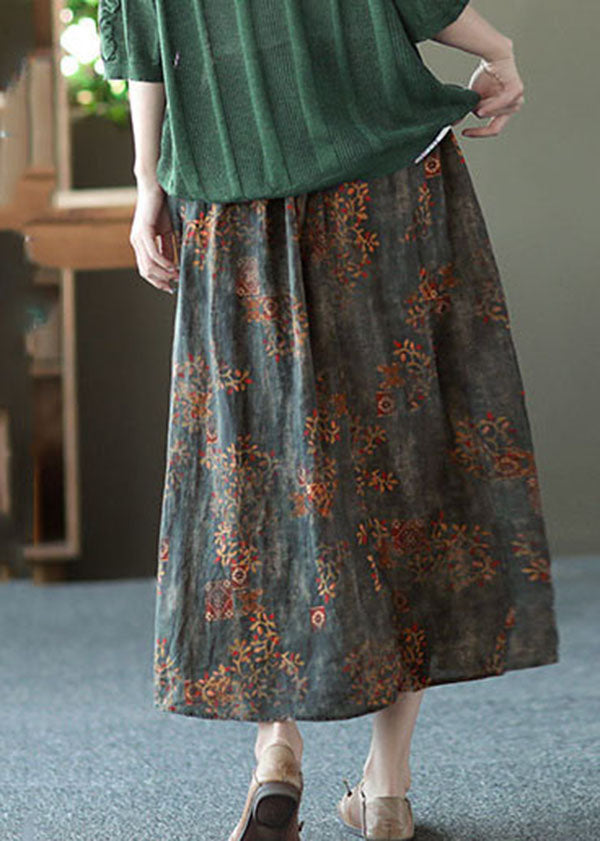 Navy Loose A-Line Linen Sash Skirt