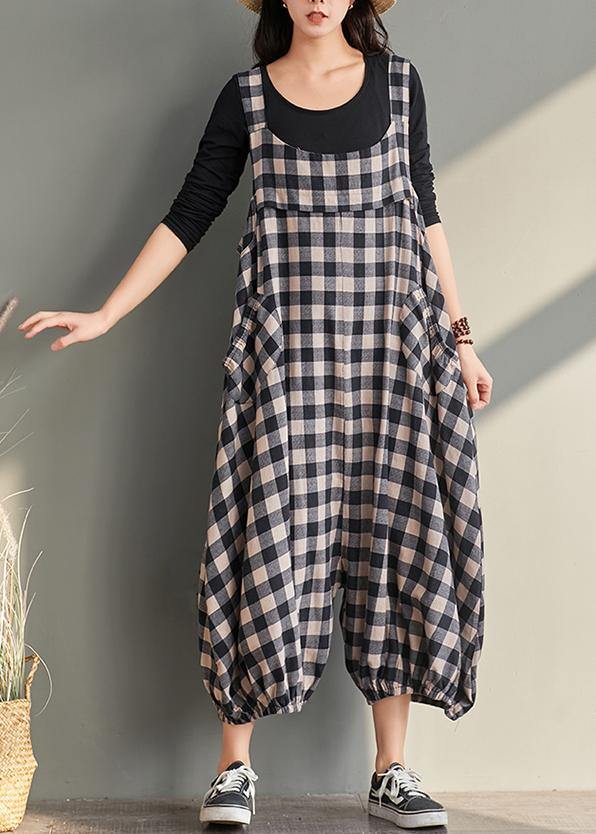 New Cage Pants Casual Plaid Cotton Linen Overalls for Women
