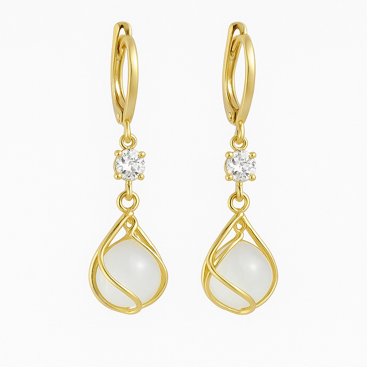 Sage | Golden Hanging Earrings with White Opal