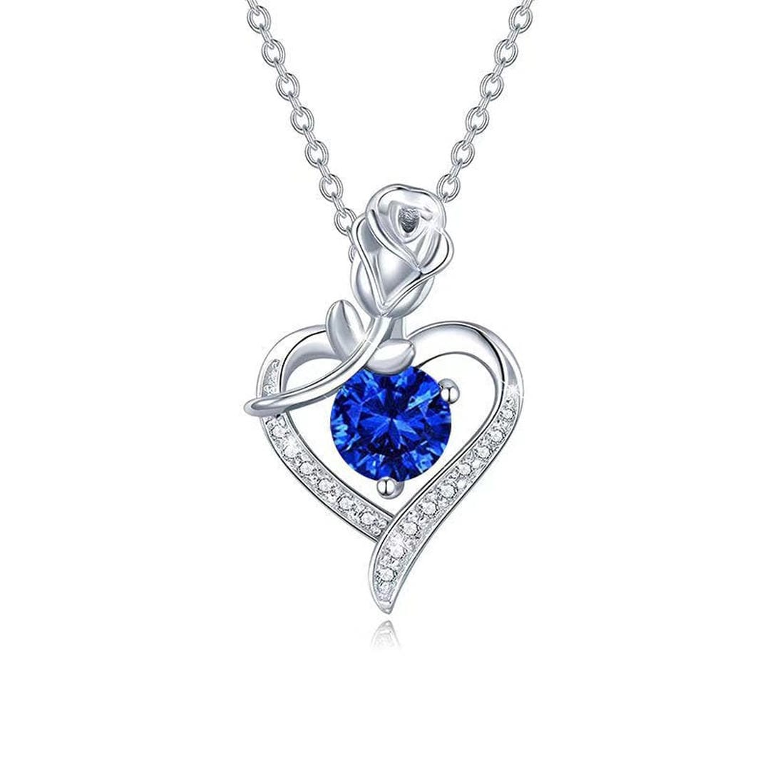 Olive | Sapphire Rose Heart Necklace