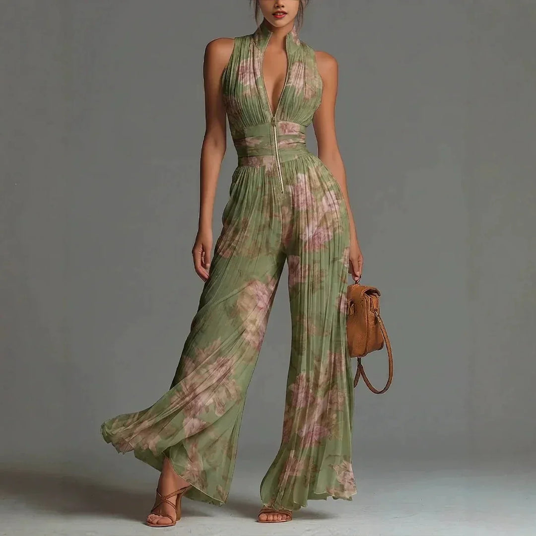 Isa | Floral Pattern Wide Leg Jumpsuit