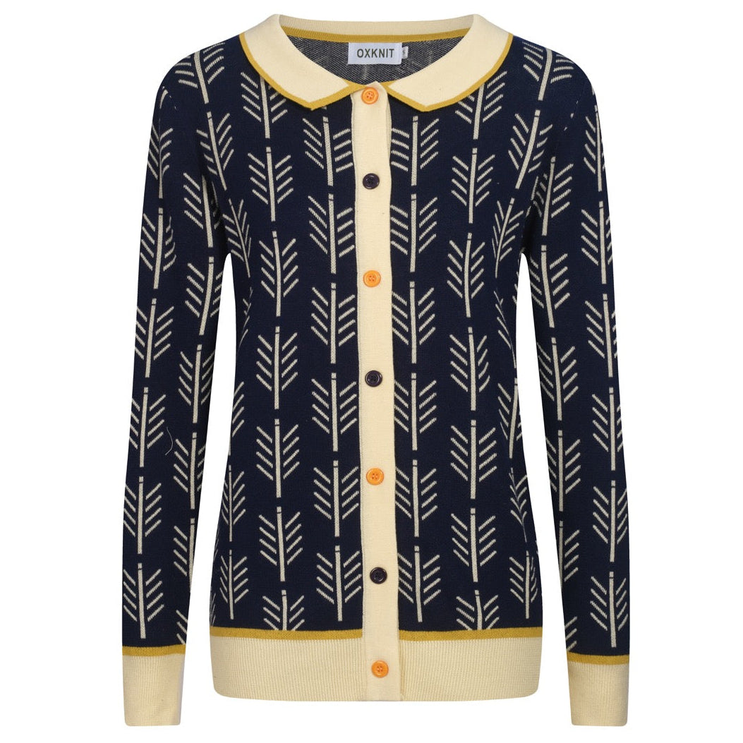 Dark Blue | Vintage Pattern Jacquard Cardigan
