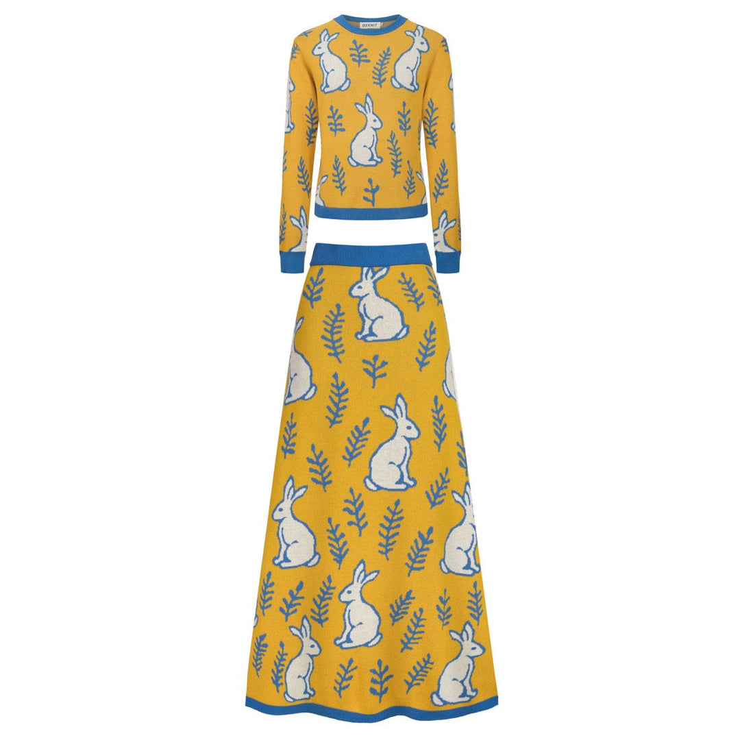 Yellow | rabbit plant knitted dress knitted set
