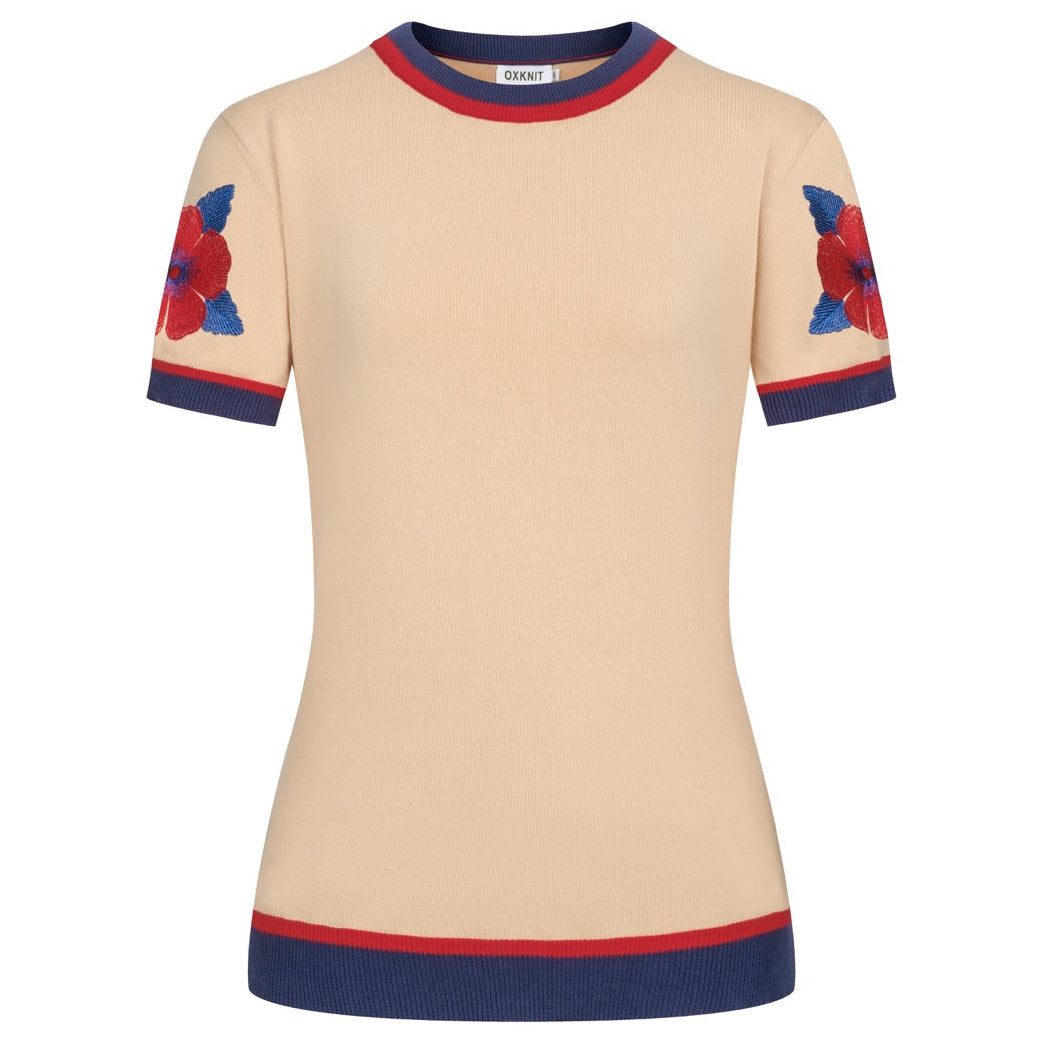 Khaki | Floral Jacquard Knit T-Shirt