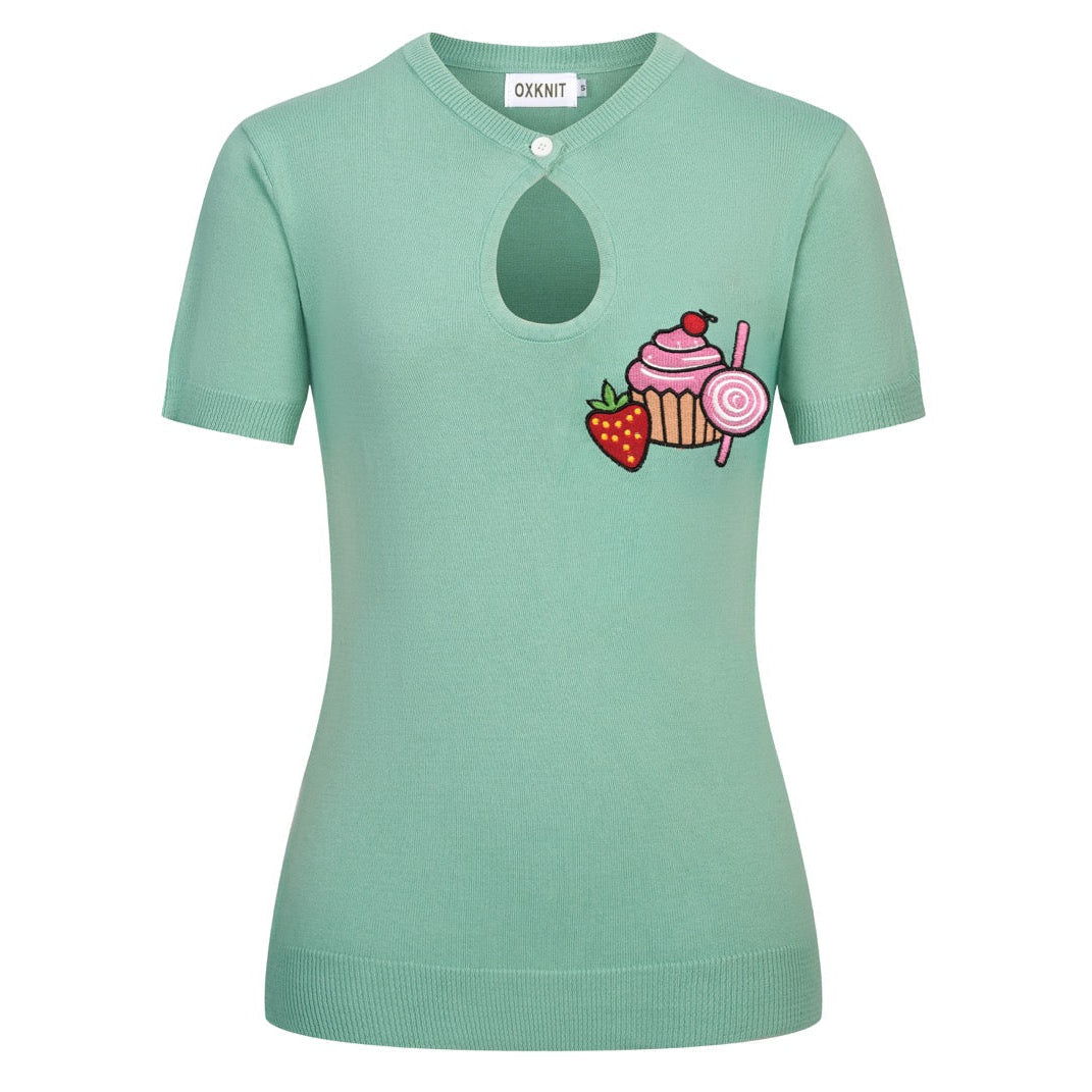 Mint Green | Vintage Dessert Embroidery Knit Top