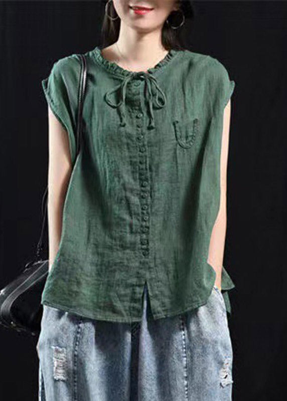 Black Green Patchwork Ruffle Cotton Top