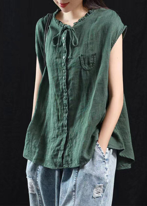 Black Green Patchwork Ruffle Cotton Top