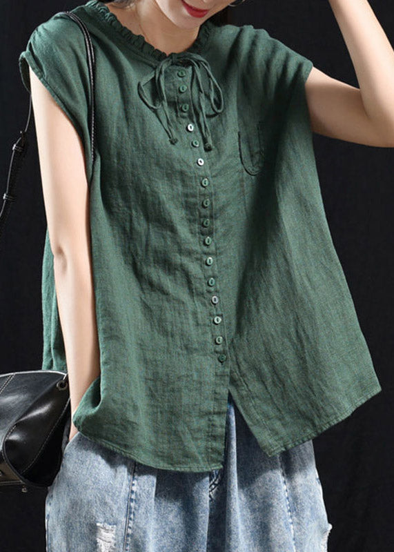 Black Green Patchwork Ruffle Cotton Top