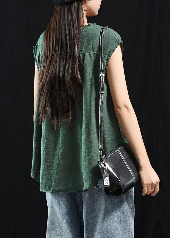 Black Green Patchwork Ruffle Cotton Top