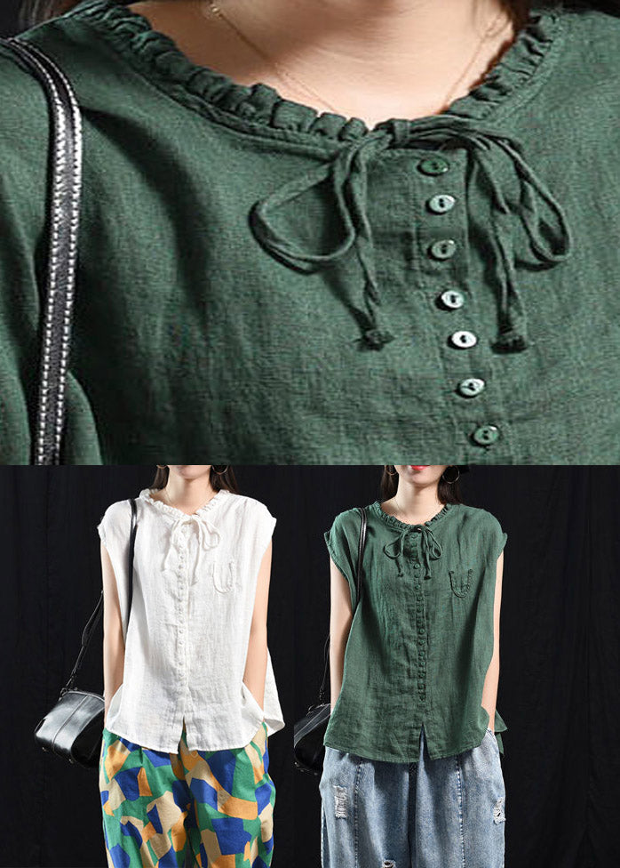 Black Green Patchwork Ruffle Cotton Top