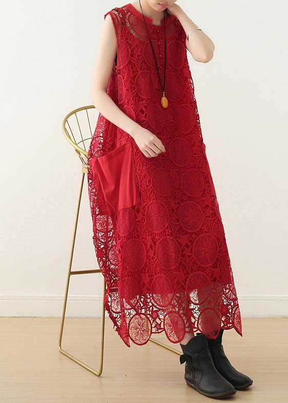Coffee Sleeveless Lace Cotton Tunic Dress