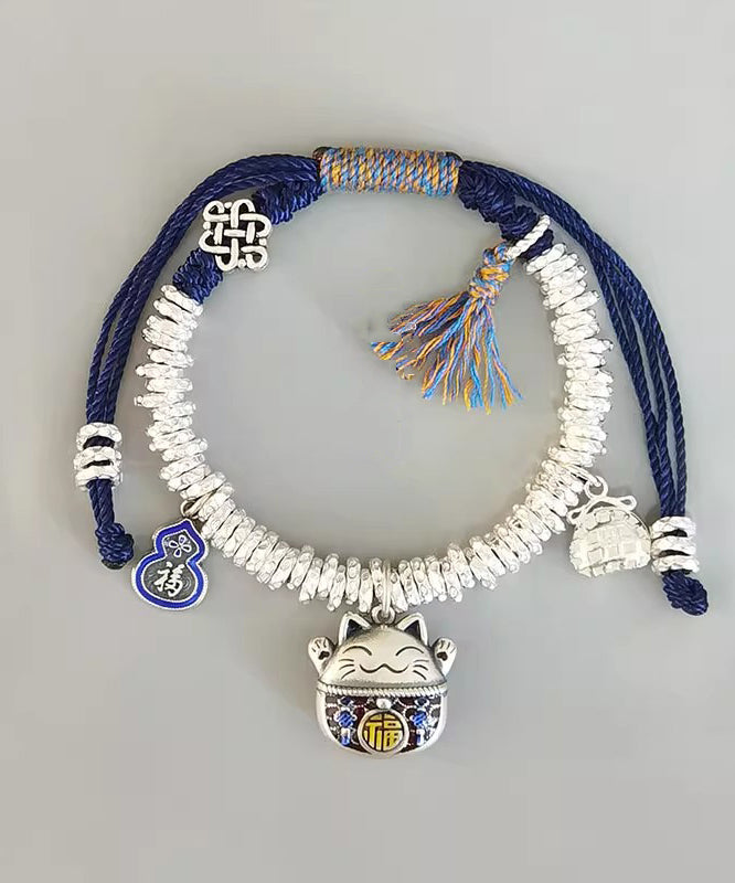 Colorblock 925 Silver Lucky Cat Bracelet