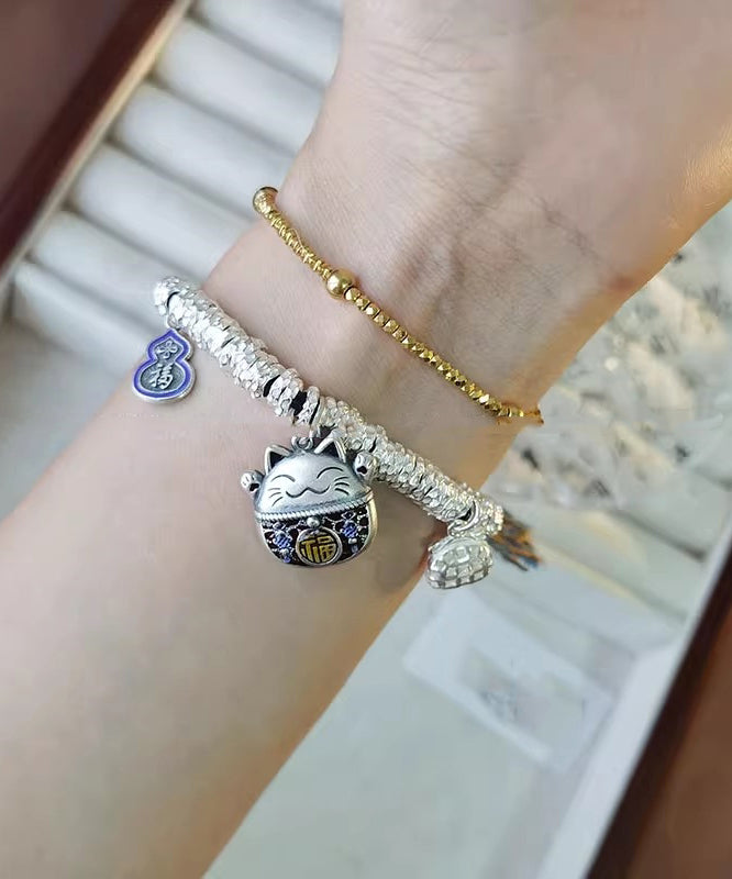 Colorblock 925 Silver Lucky Cat Bracelet