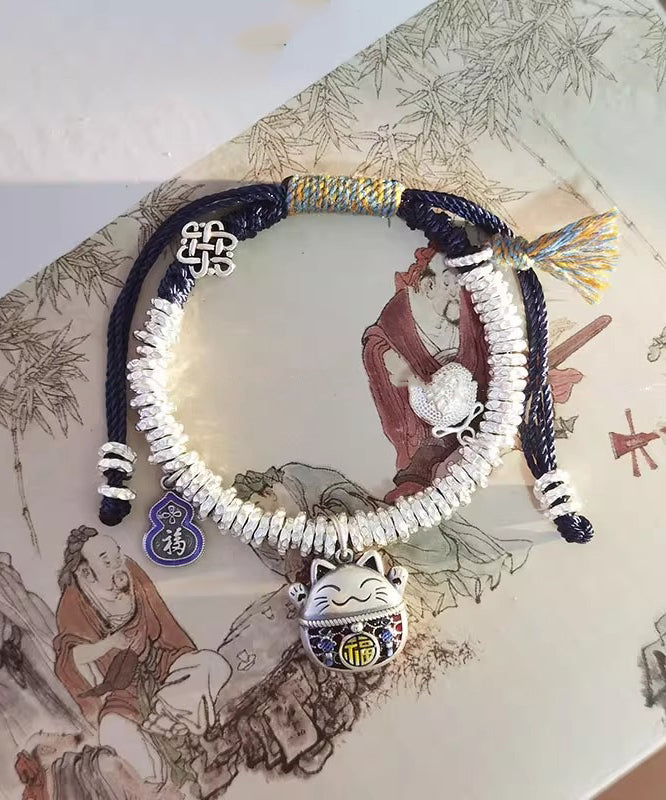 Colorblock 925 Silver Lucky Cat Bracelet
