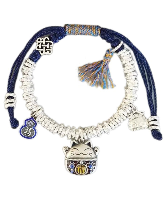 Colorblock 925 Silver Lucky Cat Bracelet