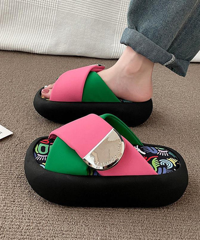 Pink Green Platform Slide Sandals