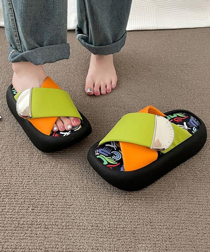 Pink Green Platform Slide Sandals