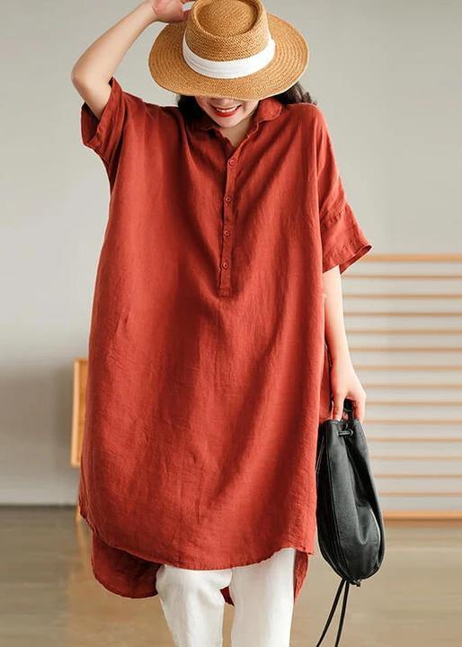 Red Linen Plus Size Casual Shirt