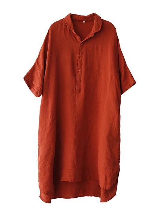Red Linen Plus Size Casual Shirt