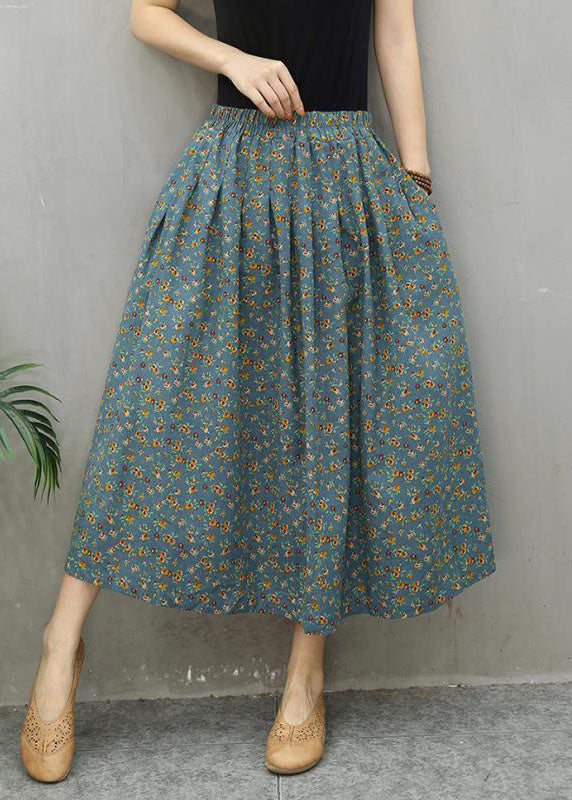 Blue Print Plus Size Linen Skirt