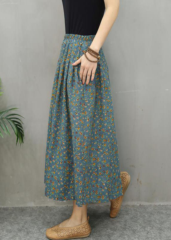 Blue Print Plus Size Linen Skirt