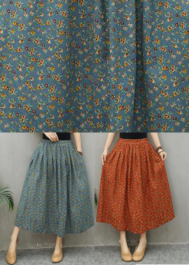 Blue Print Plus Size Linen Skirt