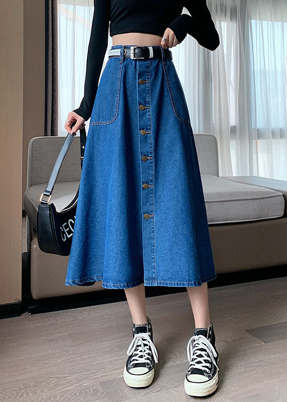 Navy Plus Size Elastic Waist Denim Skirt