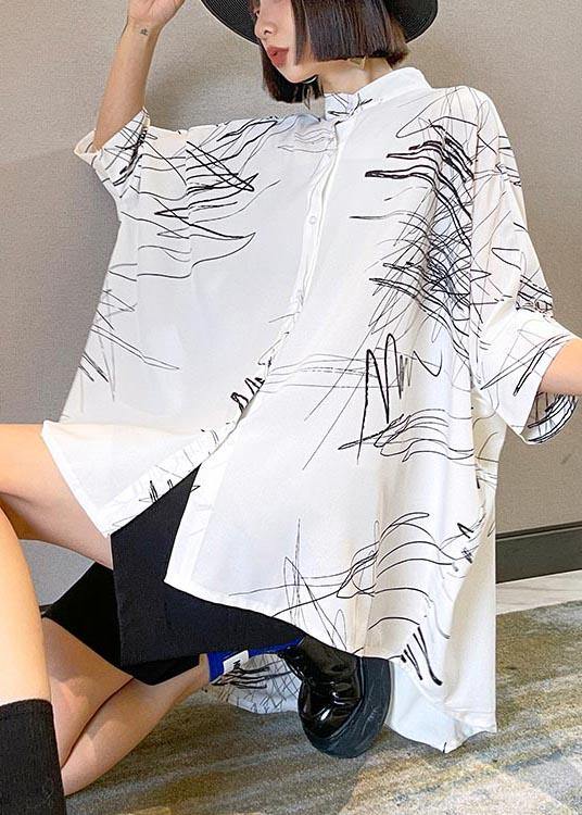 White Print Low-High Plus Size Blouse