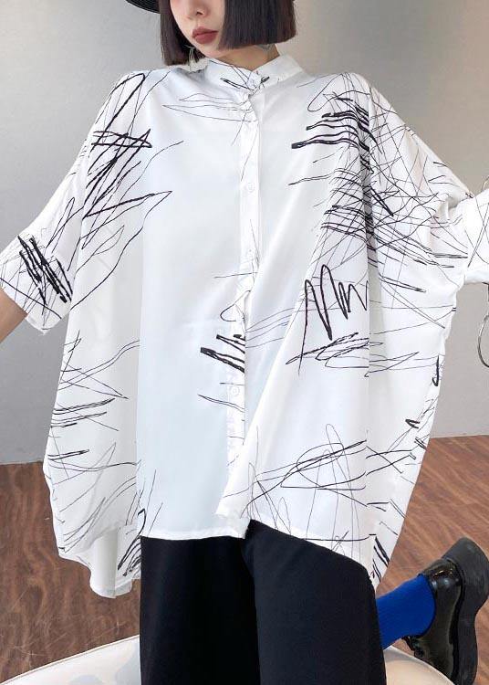 White Print Low-High Plus Size Blouse