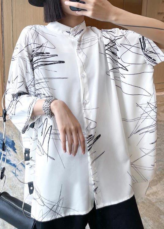 White Print Low-High Plus Size Blouse