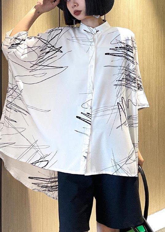 White Print Low-High Plus Size Blouse