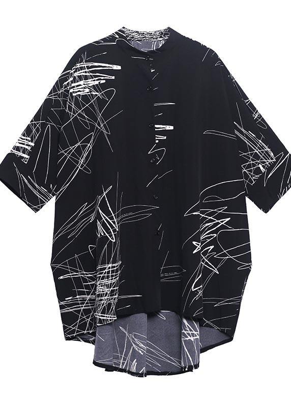 White Print Low-High Plus Size Blouse