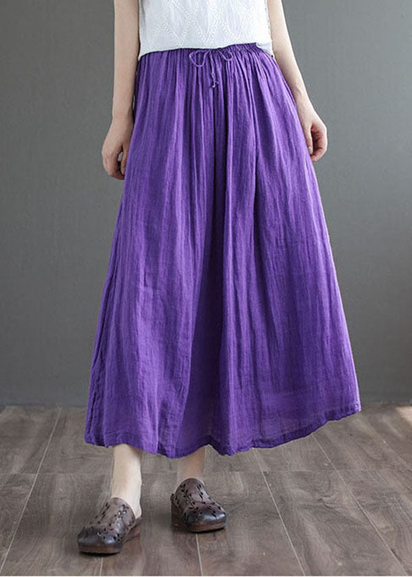 Purple Double-Deck Tie-Waist Linen Skirt