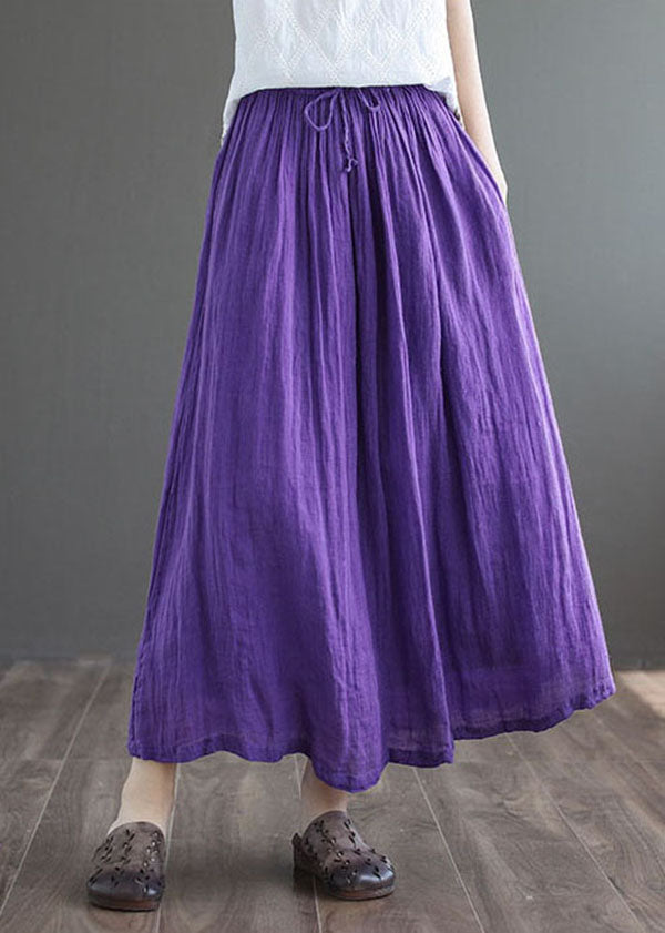 Purple Double-Deck Tie-Waist Linen Skirt