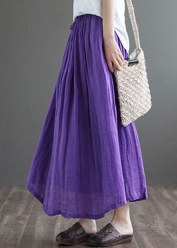 Purple Double-Deck Tie-Waist Linen Skirt