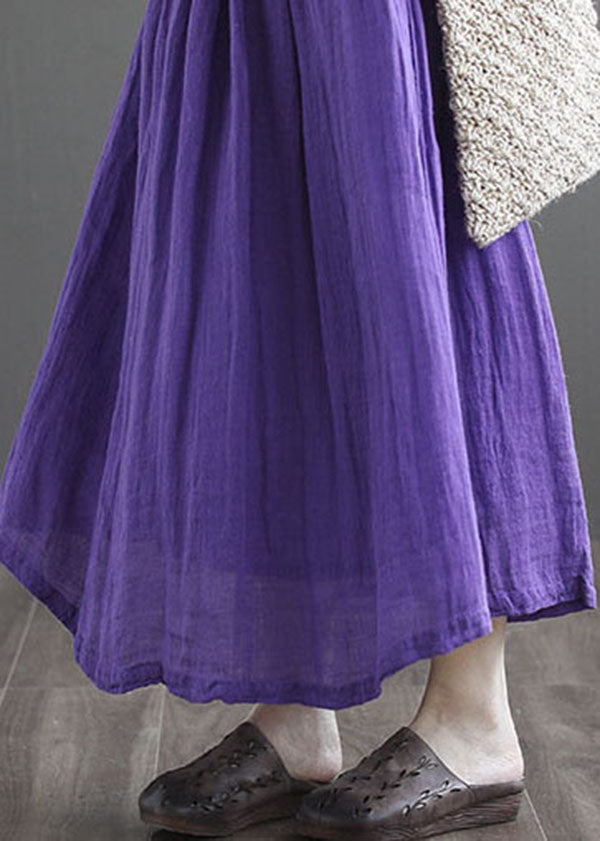 Purple Double-Deck Tie-Waist Linen Skirt