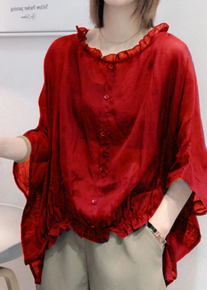Navy Ruffle Trim Plus Size Blouse