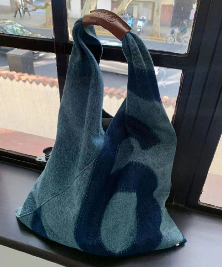 Retro Blue Denim Patchwork Tote